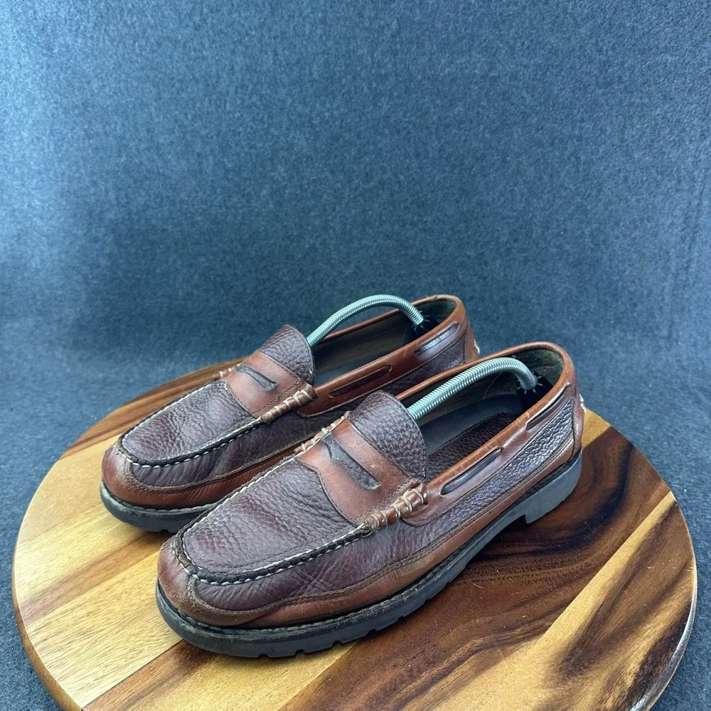 L.L. Bean Allagash Penny Loafers Bison Leather Lug Soles Moc Men Sz 11.5D